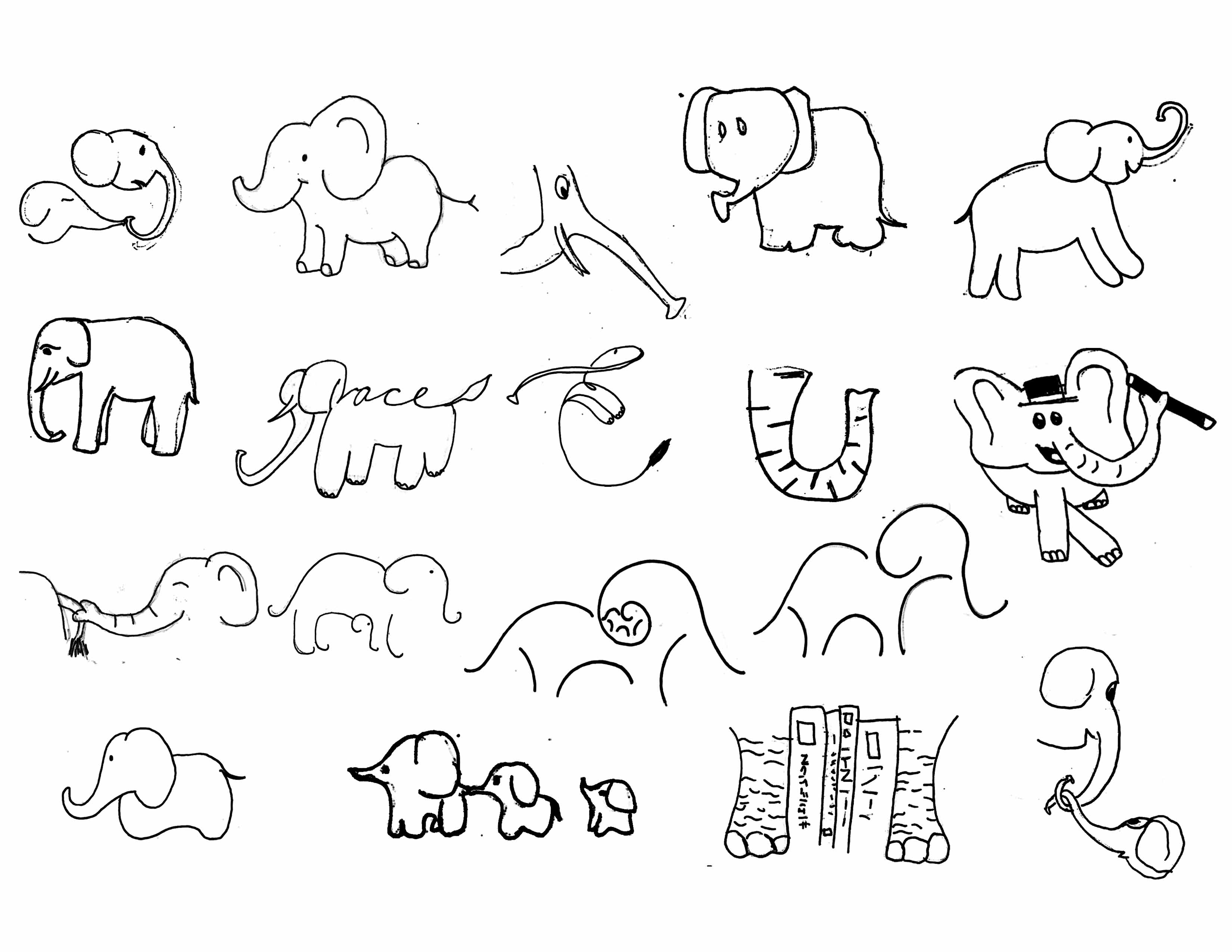 Sample elephant sketches